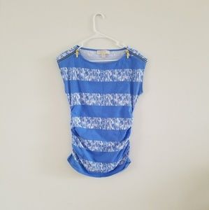 MICHAEL Michael Kors Blue Striped Ruched Top Sz M